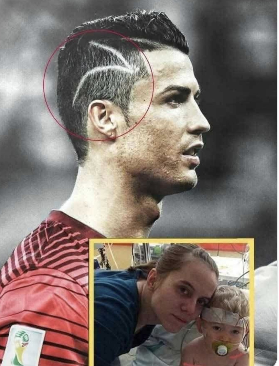 A 2014-es FIFA-világbajnokság alatt Cristiano Ronaldo egy „Z” alakú frizurával jelent meg – valami, ami nevetést és gúnyolódást váltott ki a szurkolókból, akiknek fogalmuk sem volt arról, mit jelent igazán.Amit sokan nem tudtak, hogy a dizájn szívhez szóló hommage-nak hitték Erik Ortiz Cruz felé, egy 10 hónapos kisfiú felé, aki a kéregdiszpláziában szenvedett, egy komoly agyi állapotban, amely 83 000 dolláros műtétet igényelt.A kérésnek megfelelően nem csak egy aláírt mezt adományozott aukcióra, hanem Ronaldo állítólag maga fedezte a műtét teljes költségét.A „Z” a frizurájában állítólag a kis Erik heget jelképezte a beavatkozás után – egy csendes, de erőteljes szolidaritás és együttérzés szimbóluma