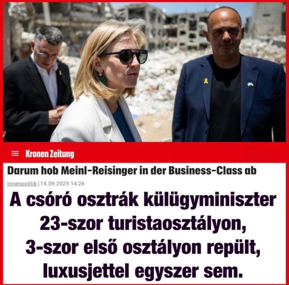 Hadházy Ákos írása<br />A csóró osztrákok liberális külügyminiszterét azzal támadják Orbán náci elvbarátai, hogy a második negyedévben a huszonhat repülőútjából -kimondani is szörnyű- CSAK HUSZONHÁROMSZOR UTAZOTT TURISTAOSZTÁLYON, HÁROMSZOR viszont -Istenem, ne hagyj el!- ELSŐ OSZTÁLYON repült…<br />   Természetesen mindig menetrend szerint járattal, hiszen Ausztria egy nagyon szegény állam. A külügyminiszter azzal védekezett, hogy előfordul, hogy ha túl hirtelen kell jegyet vennie, a turista osztály már tele van. Pl. amikor Tel-Aviv-ból jött haza, az iráni helyzet miatt elég sokan akartak onnan elrepülni.<br />    Értik? Nem “honvédségi” luxusjet, nem “honvédségi” Airbus, hanem menetrend szerinti turistaosztály, amikor az tele van, kivételesen első osztály.<br />  Büszkék lehetünk, hogy Magyarország jobban teljesít. Nekünk vannak “honvédségi” luxusrepülőink, ha  meg nem elég, akkor nemzethy tőkéseink, akik besegítenek. Nálunk a külügyminiszternek még a tizennégy éves fia is a luxusjetről instázik. De cserébe megvédenek Brüsszeltől…<br />   A Kronen Zeitung arról is beszámol, hogy az ÖSSZES osztrák kormánytisztviselő repüléseinek költsége negyed év alatt 440 millió forint volt (mégegyszer: közforgalmú járatokon!). A luxus jetek költségeit ismerve nyugodtan mondható, hogy nálunk egyedül Szijjártó egy hónap alatt elrepülgethet ennyit. <br />  Ne felejtsük el persze: ez egy következmények nélküli ország, mert az ellenzéki pártok tizenöt éve mindig elfogadták a játékszabályokat, tizenöt éve ígérik, hogy akkor is győzni fognak, ha a propaganda évi százmilliárdokból mossa agyak millióit. Így aztán a mi külügyminiszterünk és miniszterelnökünk gátlástalanul dicsekedhetnek azzal, hogy meccset nézni és toszkánai hosszúhétvégére is luxusgéppel vagy “honvédségi” Airbus utasszállítóval járnak<br />  Ha nem hiszi az osztrák statisztikát, itt olvashatja a Kronen Zeitung cikkét: https://www.krone.at/3897431